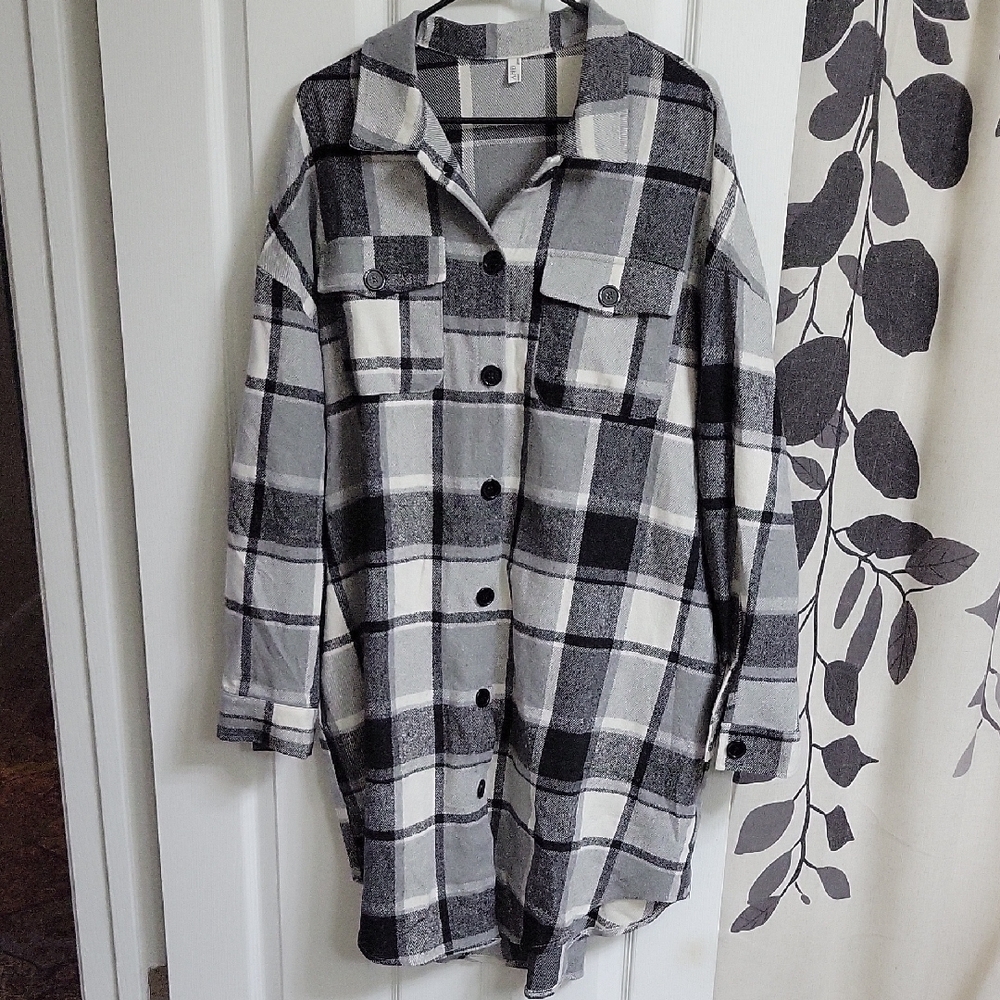 Plaid Black, White and Gray Oversized Comfy Soft Shacket